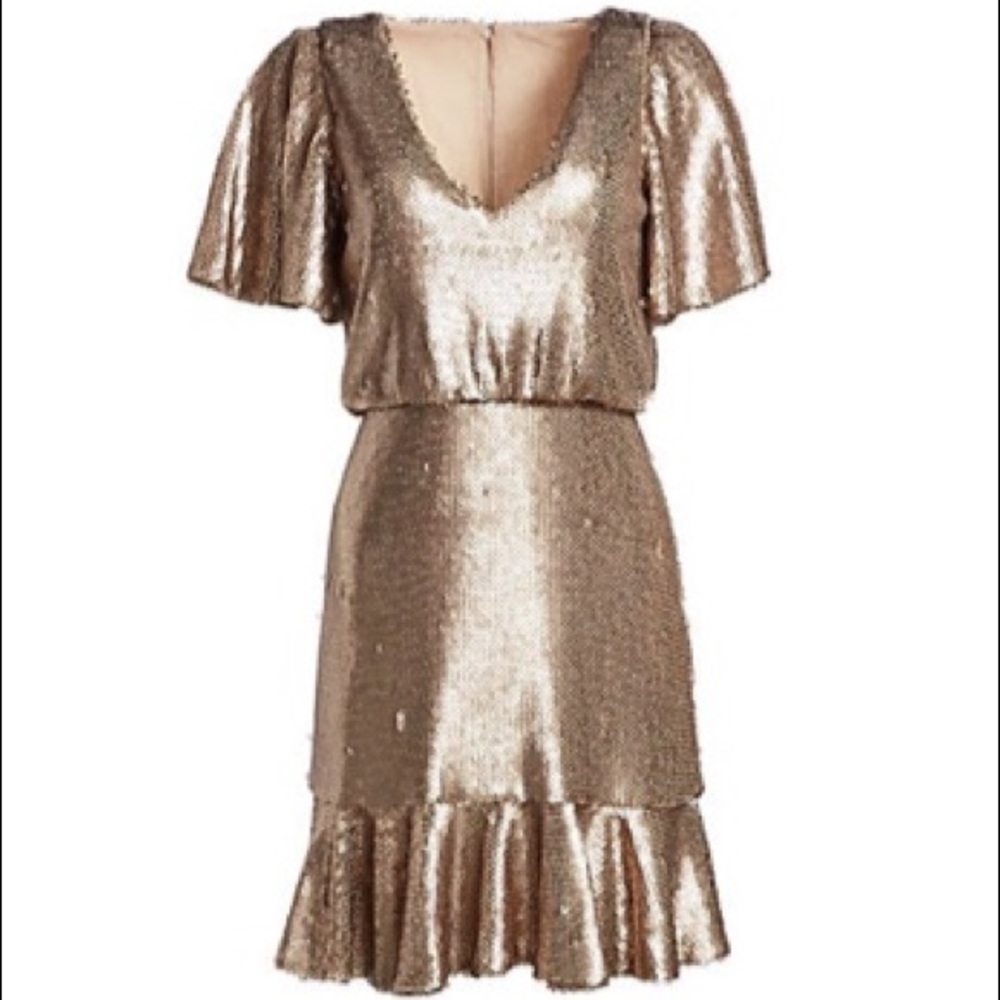 Monique Lhuillier Sequin Popover Dress Gold Size 4